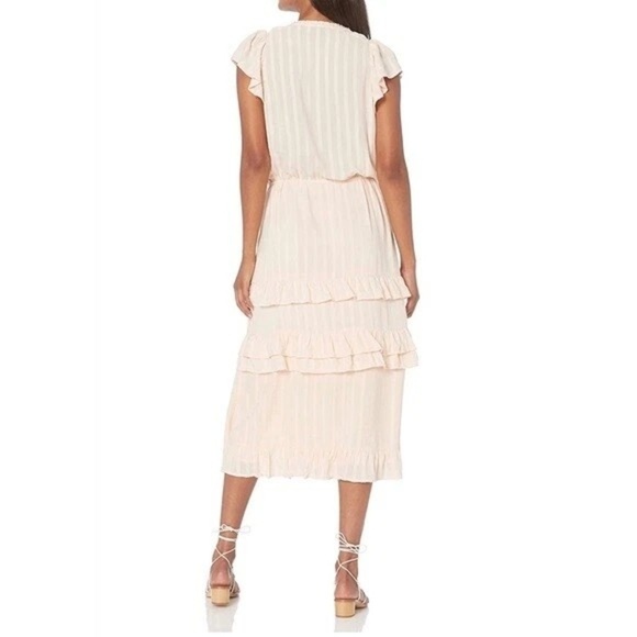 NWT PAIGE Illyria Split Neck Tiered Ruffle Midi Dress size XXS Cream Tan Blush - Picture 2 of 11